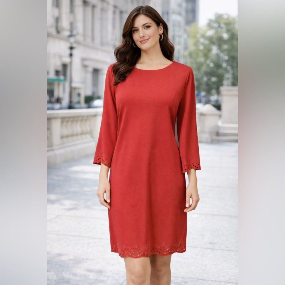 Adrienne Vittadini Dress Red L Large 10 12 14  3/4 Sleeve  NWT